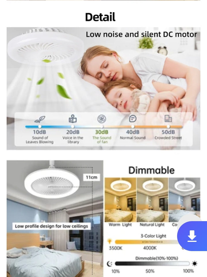 VENTILATEUR DE PLAFOND A LAMP INTEGREE( Multifonctions 30W-220V)