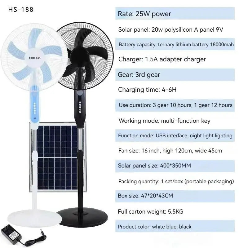 Ventilateur solaire 16 pouces  25W 100-240V (Solar stand fan)