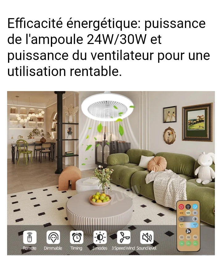 VENTILATEUR DE PLAFOND A LAMP INTEGREE( Multifonctions 30W-220V)